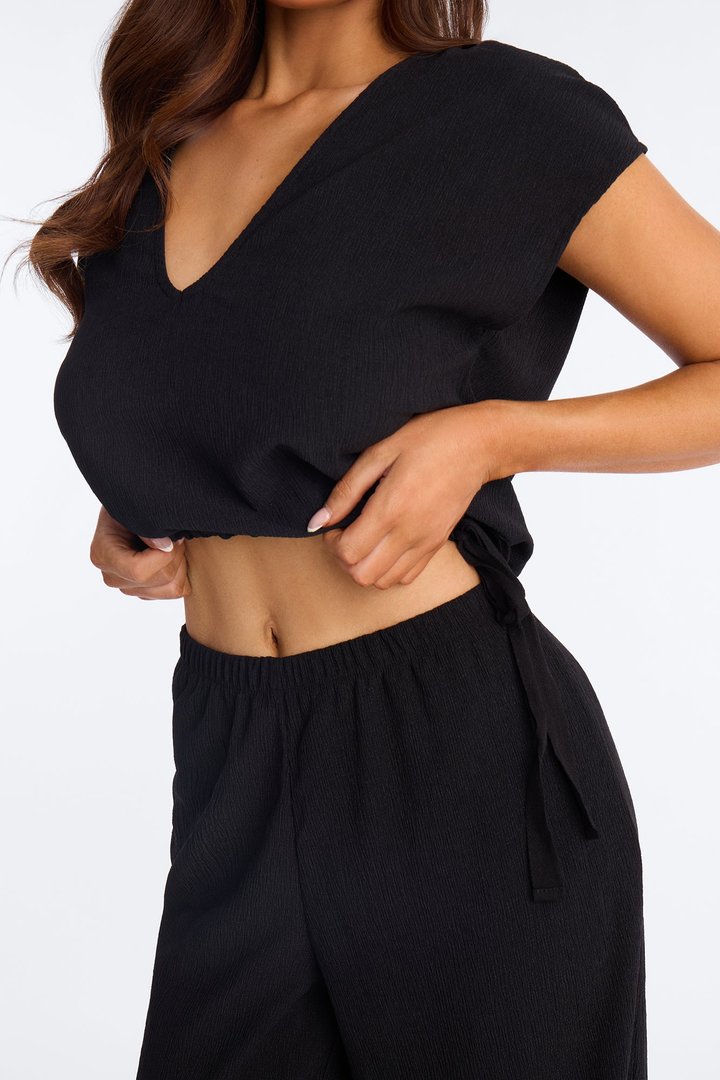 Lorena Drawstring Top And Jogger Set - Black
