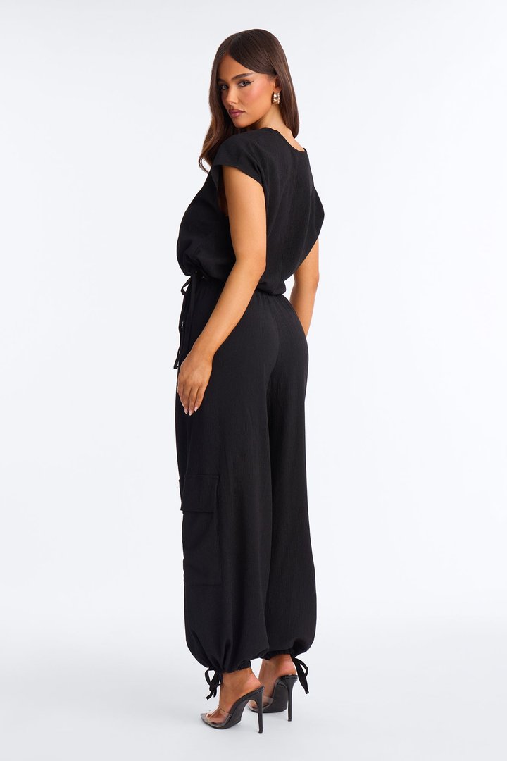 Lorena Drawstring Top And Jogger Set - Black