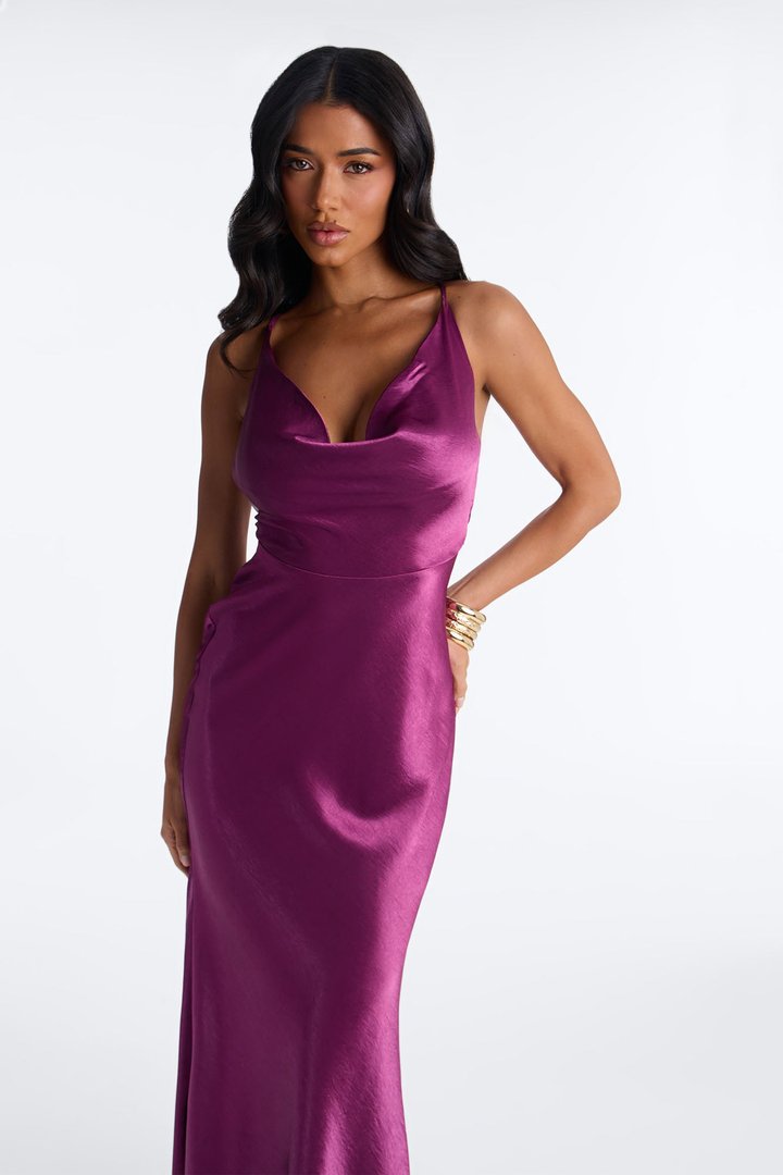 Darrah Backless Satin Gown - Plum