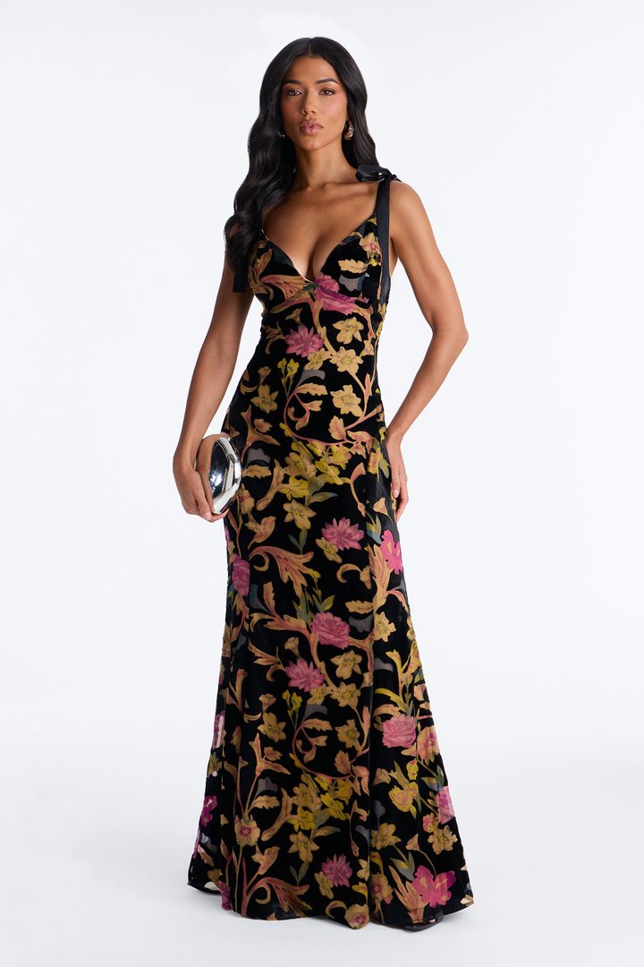 Soft Aesthetic Velvet Gown - Black/combo