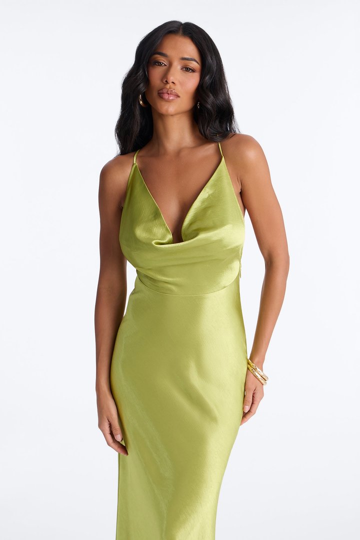 Darrah Backless Satin Gown - Chartreuse