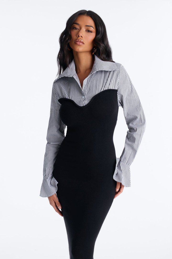 Maya Stripe Sweater Maxi Dress - Black/combo