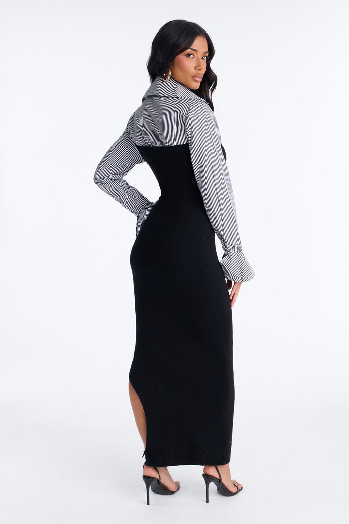 Maya Stripe Sweater Maxi Dress - Black/combo