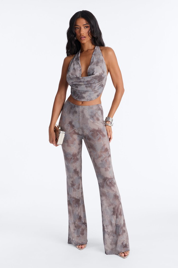 Places To Be Halter Pant Set - Grey