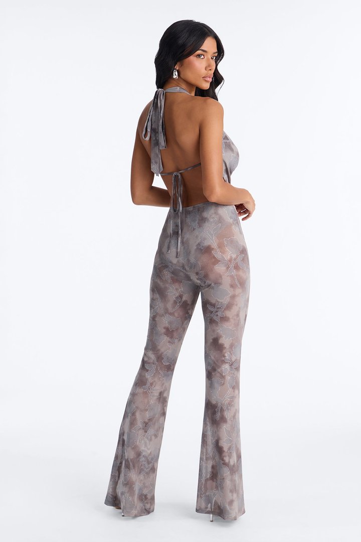 Places To Be Halter Pant Set - Grey