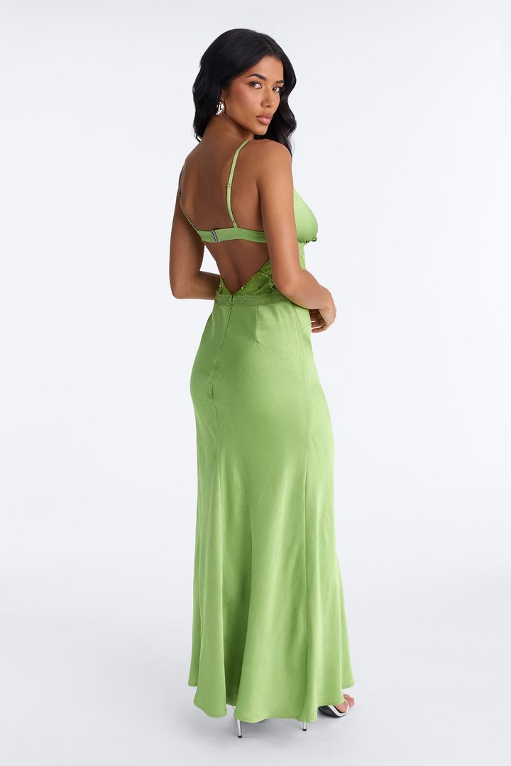Kelsey Embellished Satin Maxi Dress - Chartreuse
