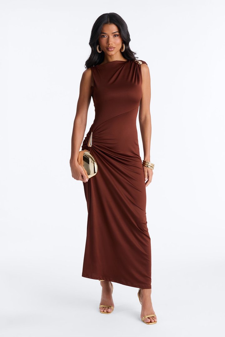 Out For The Night Hardware Maxi Dress - Chocolate