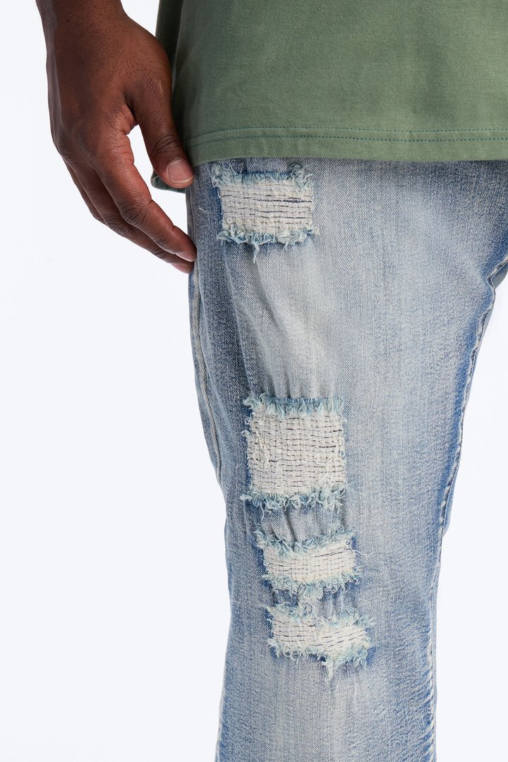 Stacked Skinny Flare Rouge Ripped Jeans - Light Wash