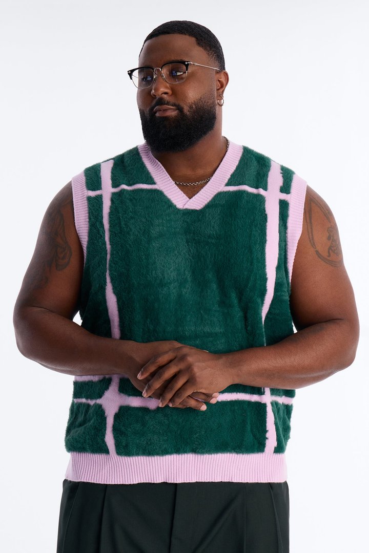 Gridlock Fuzzy Sweater Vest - Purple
