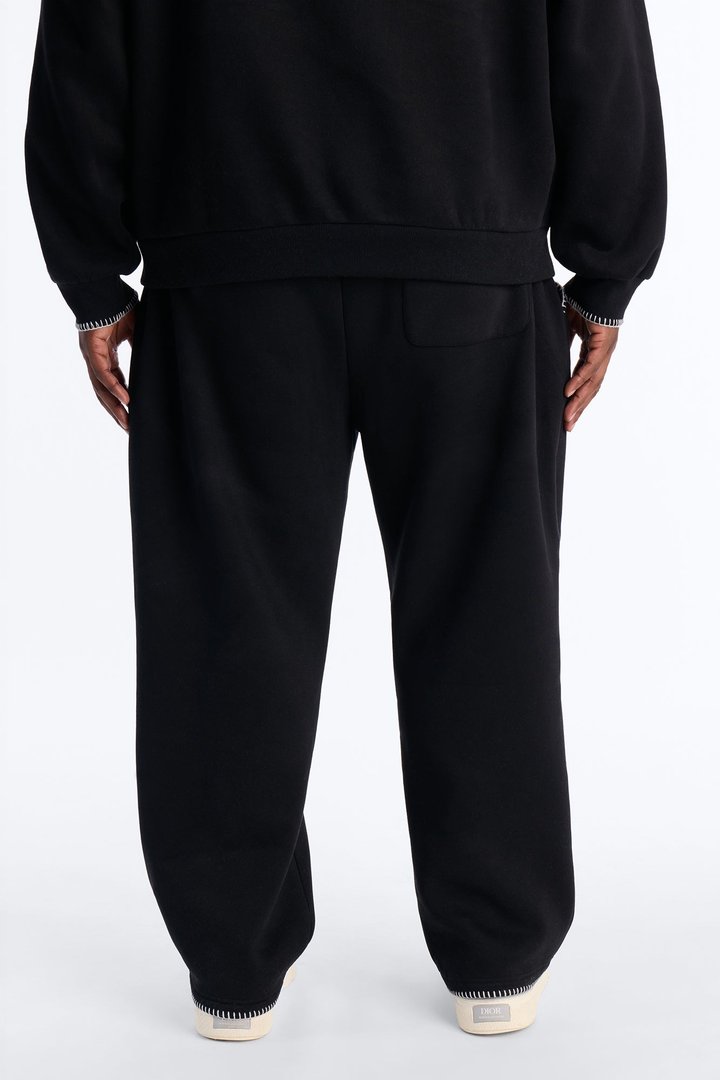 Straight Contrast Blanket Stitch Sweatpants - Black