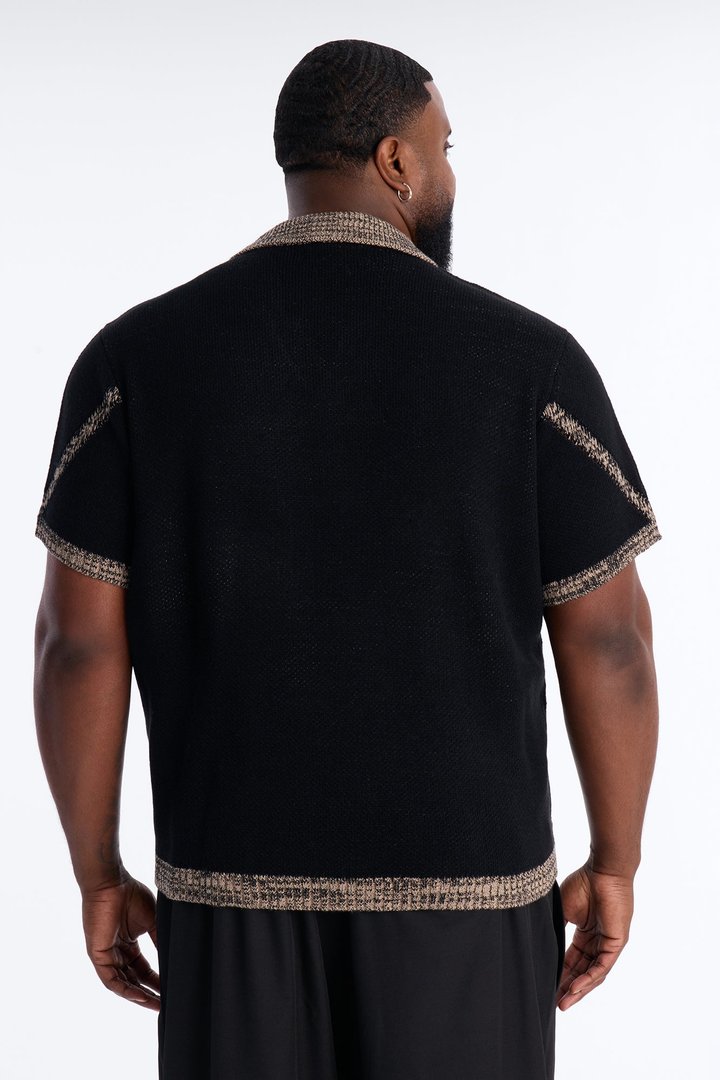 Classic Argyle Knit Polo - Black