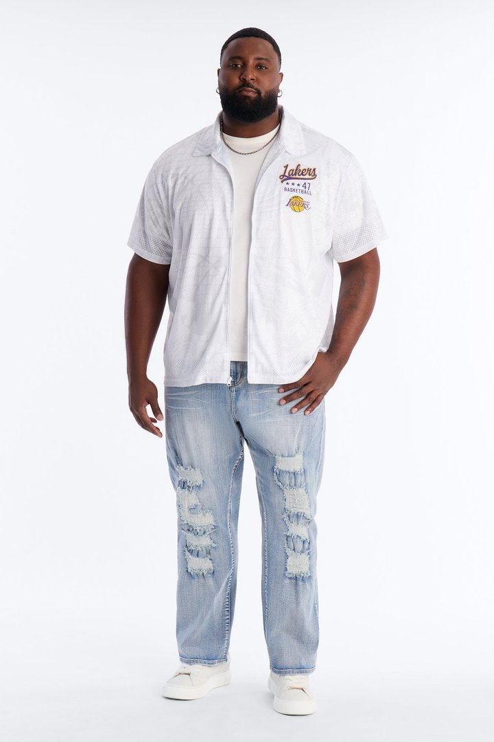 Lakers Rim Rocker Zip Up Mesh Top - White