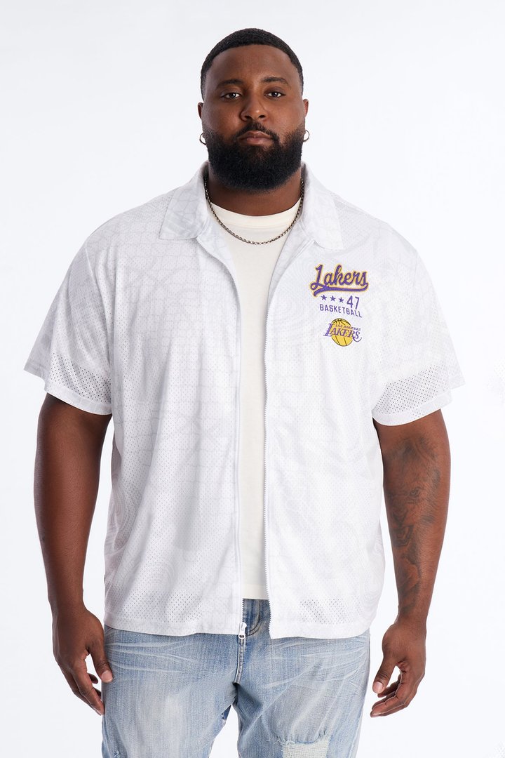 Lakers Rim Rocker Zip Up Mesh Top - White