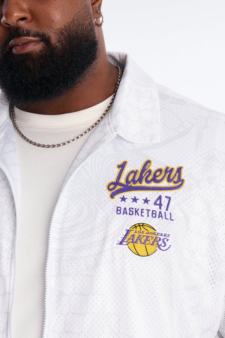Lakers Rim Rocker Zip Up Mesh Top - White