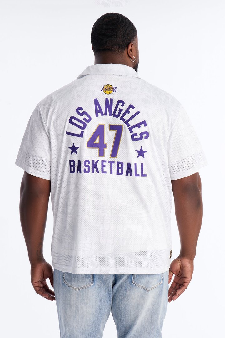 Lakers Rim Rocker Zip Up Mesh Top - White