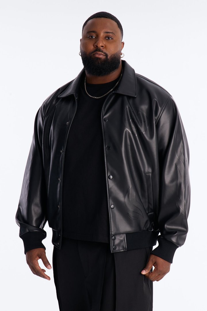 Shelby Racing Embossed Faux Leather Jacket - Black