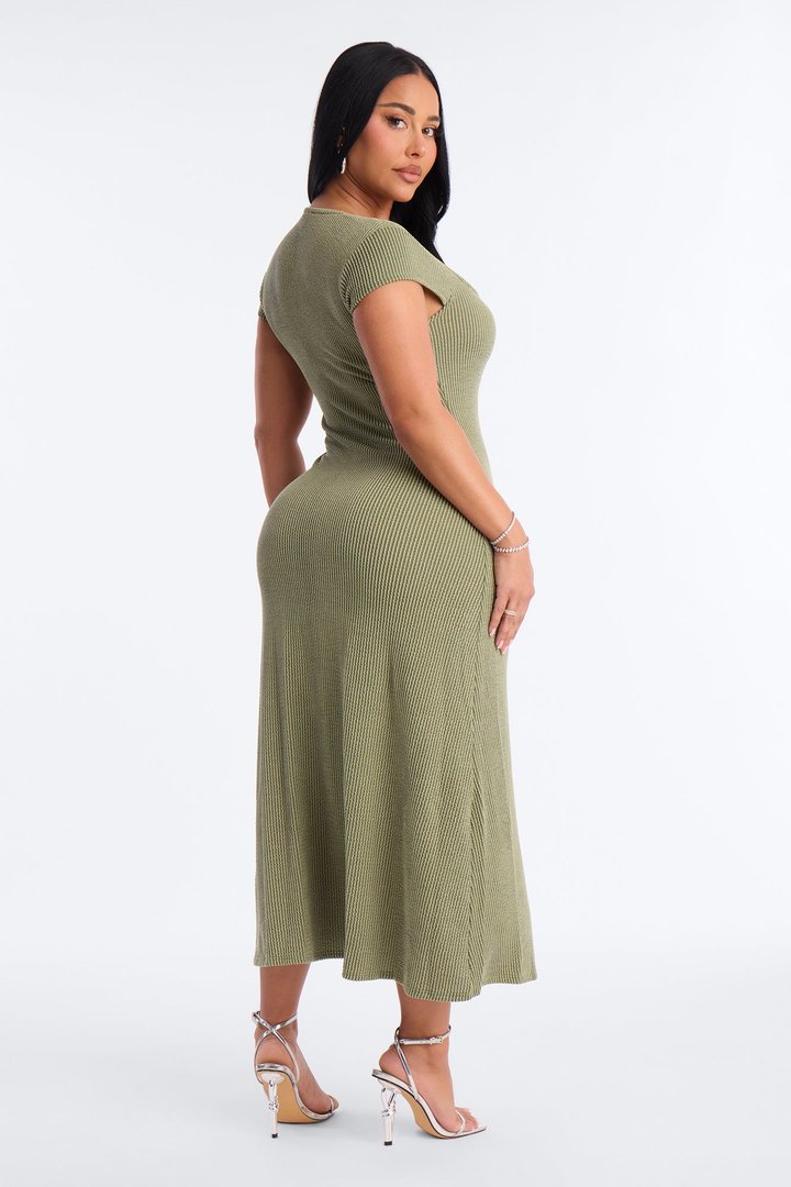 Catherine Ribbed Midi Dress - Olive