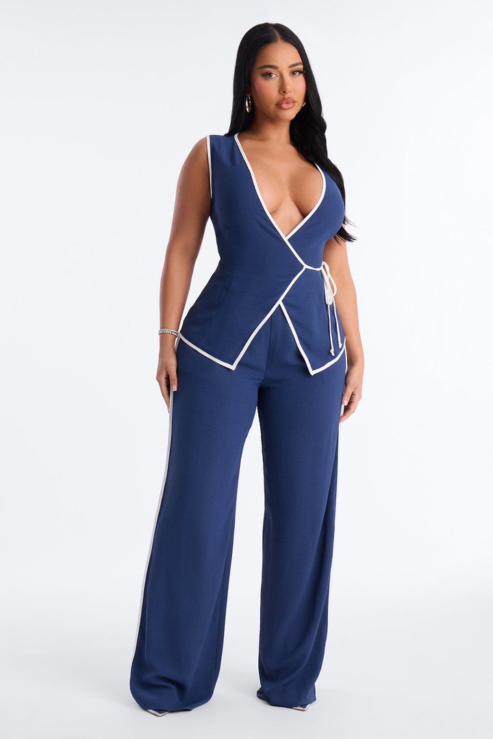 Natalia Sleeveless Pant Set - Navy