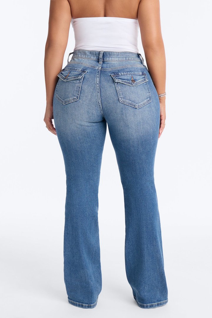 Nevada Mid Rise Stretch Flare Jeans - Medium Wash