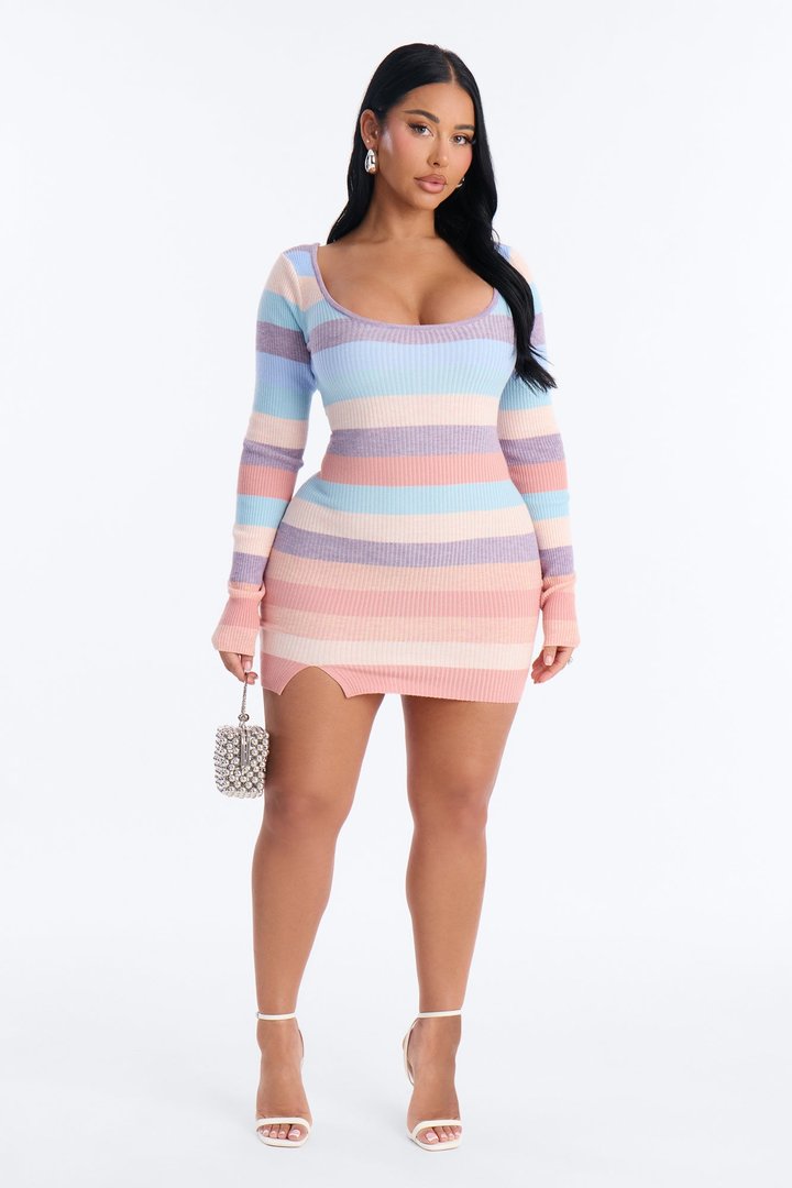Camryn Long Sleeve Knit Mini Dress - Multi Color