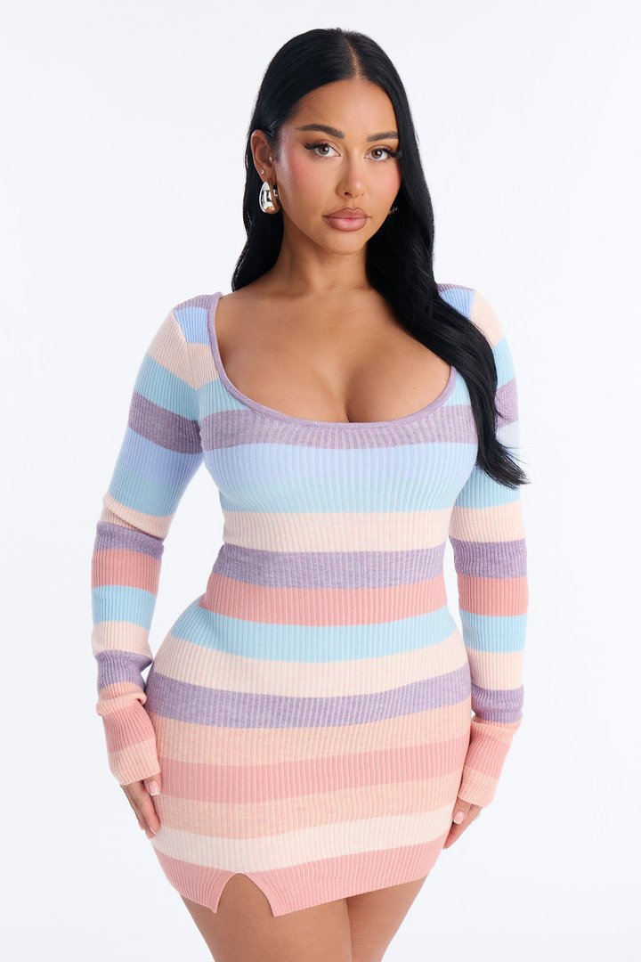 Camryn Long Sleeve Knit Mini Dress - Multi Color
