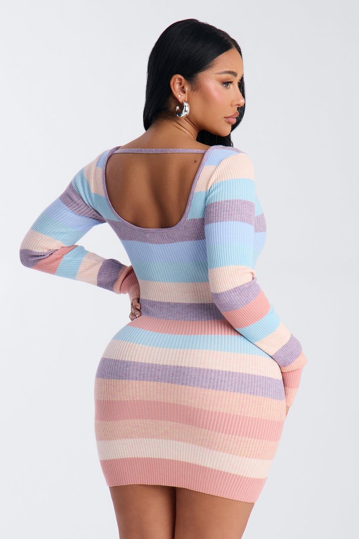 Camryn Long Sleeve Knit Mini Dress - Multi Color
