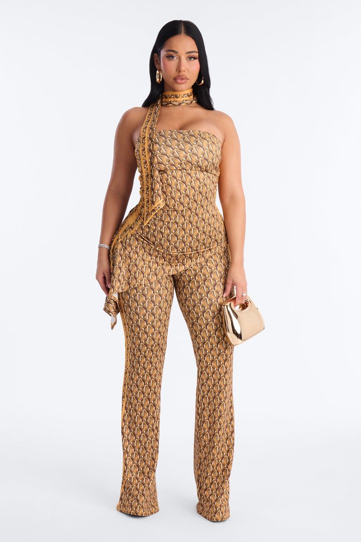 Henley Asymmetrical 3 Piece Pant Set - Orange/combo
