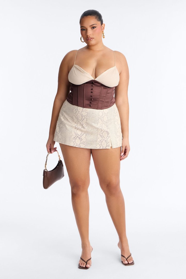 Soulmate Stuff Contrast Satin Corset - Chocolate/Combo