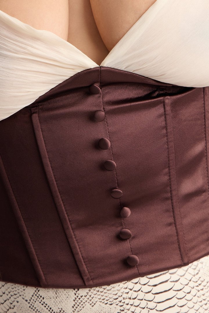 Soulmate Stuff Contrast Satin Corset - Chocolate/Combo