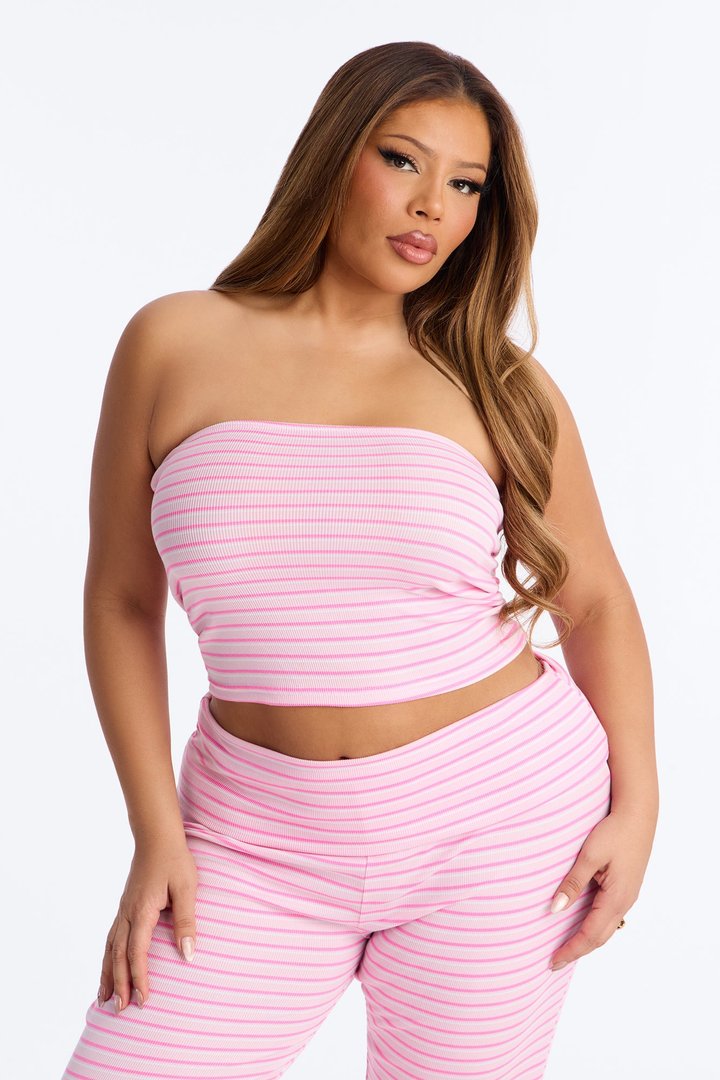 Still Dreaming Tube Top PJ Foldover Pant Set - Pink