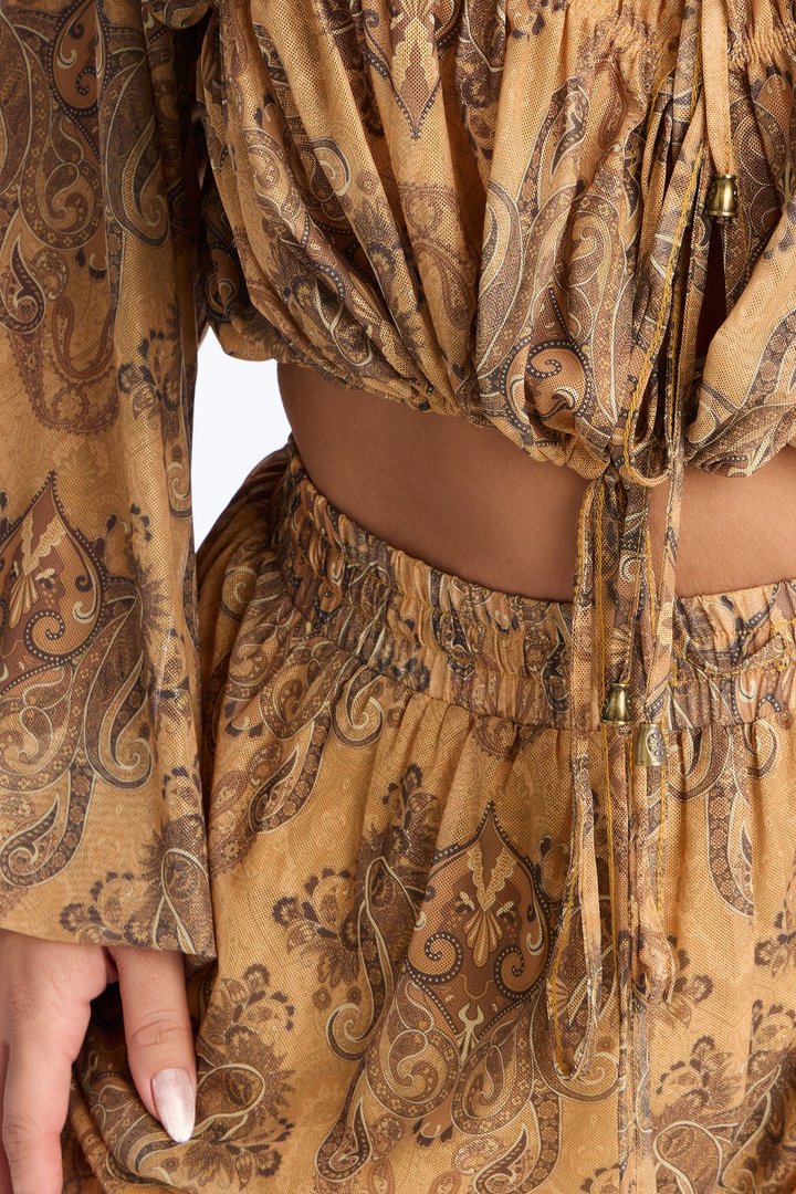 Petra Paisley Mesh Pant Set - Mustard