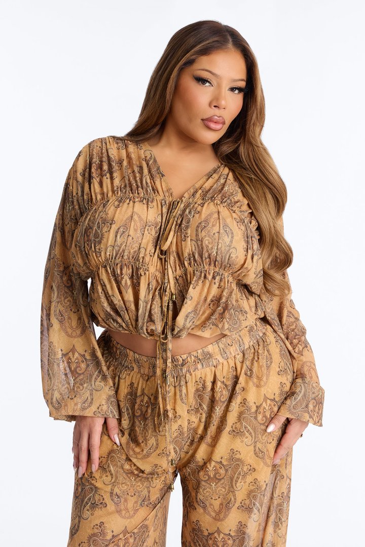 Petra Paisley Mesh Pant Set - Mustard