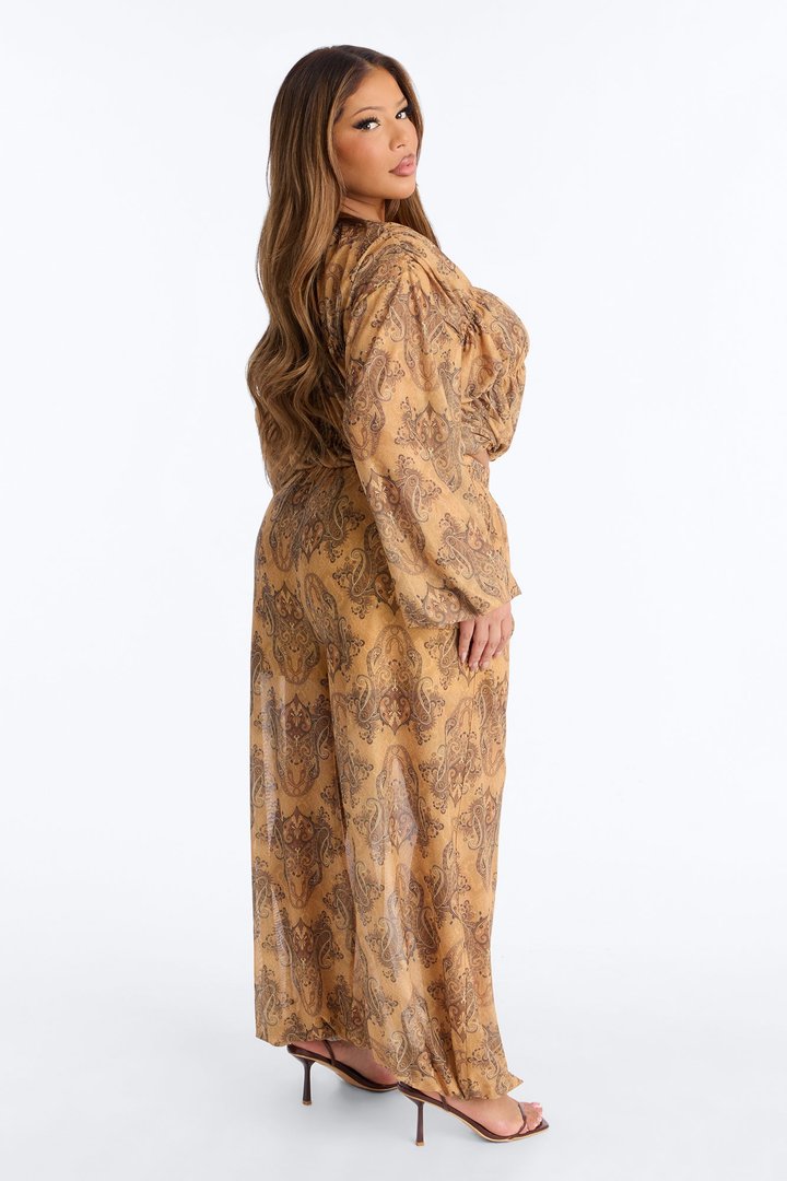 Petra Paisley Mesh Pant Set - Mustard