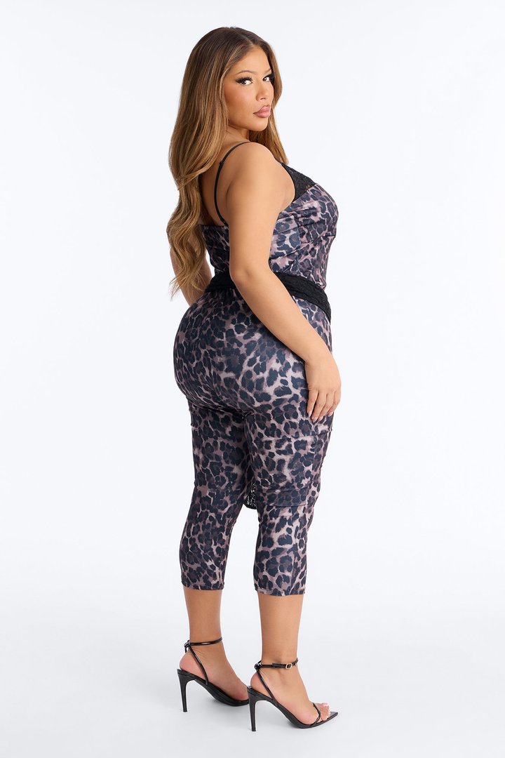Mischa Leopard Lace Trim Capri Jumpsuit - Leopard
