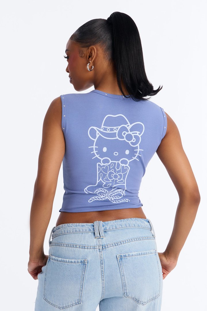 Hello Kitty Western Notch Neck Studded Tank Top - Blue