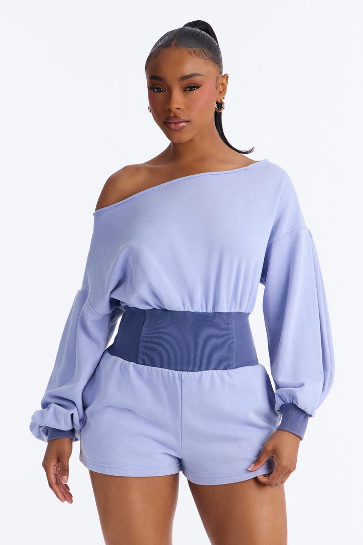 Come Find Me Terry Romper - Light Blue