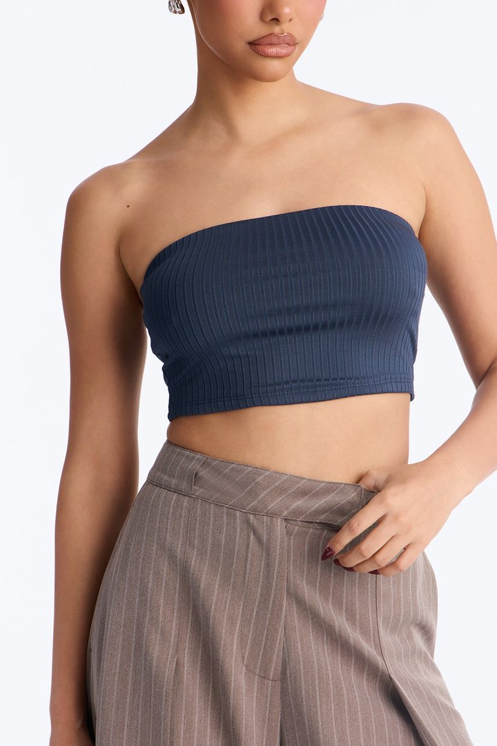 Masha Double Lined Ribbed Tube Top - Navy