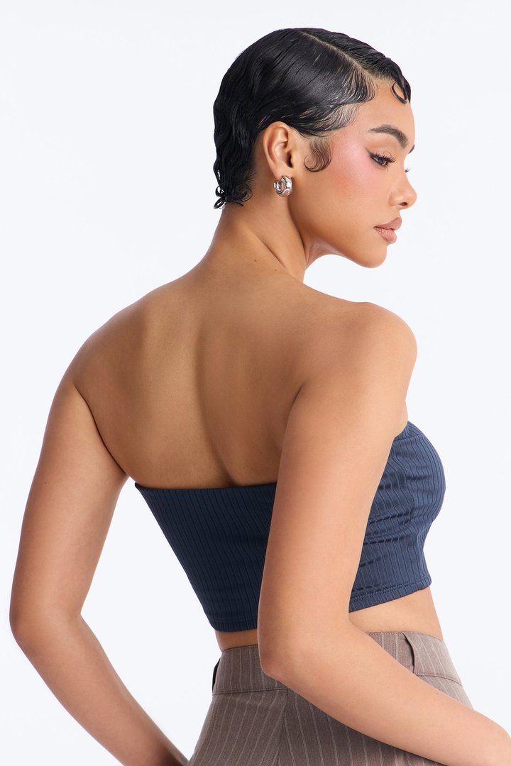 Masha Double Lined Ribbed Tube Top - Navy