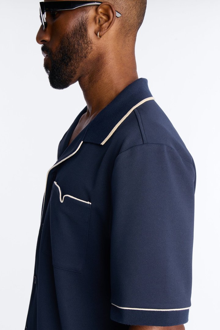 Noir Cuban Collar Shirt - Navy
