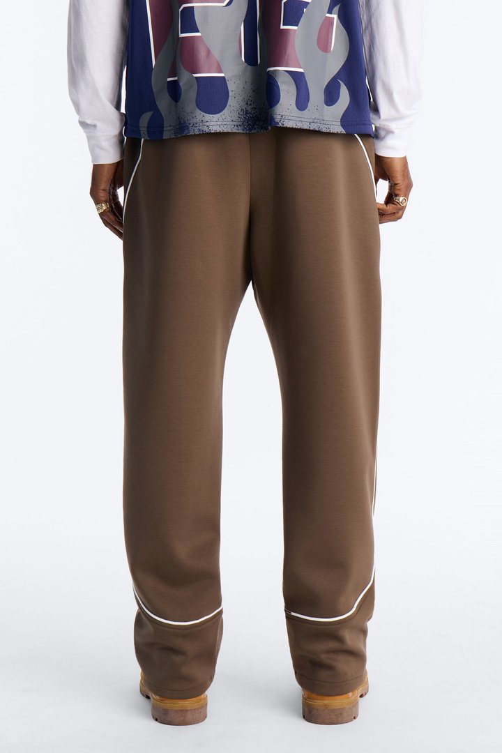 Straight Structured Fleece Piped Pant - Brown