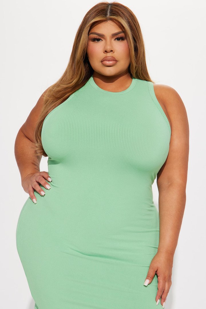 On The Daily Ribbed Midi Dress - Mint