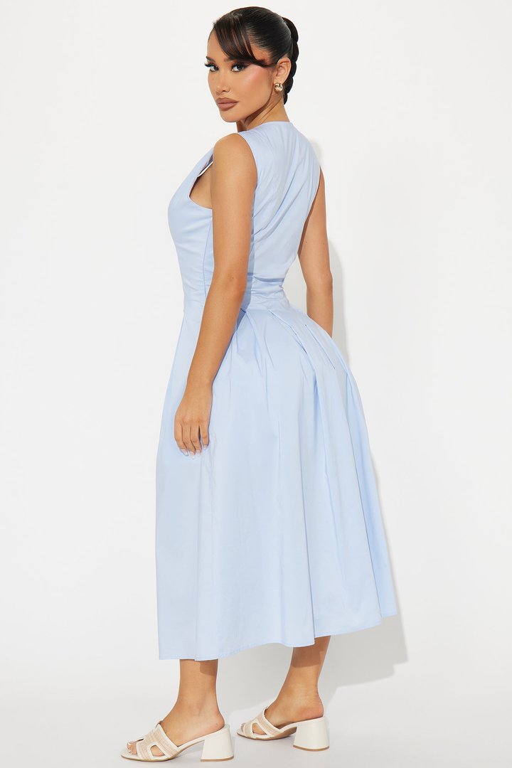 Refined Aura Poplin Midi Dress - Ice Blue