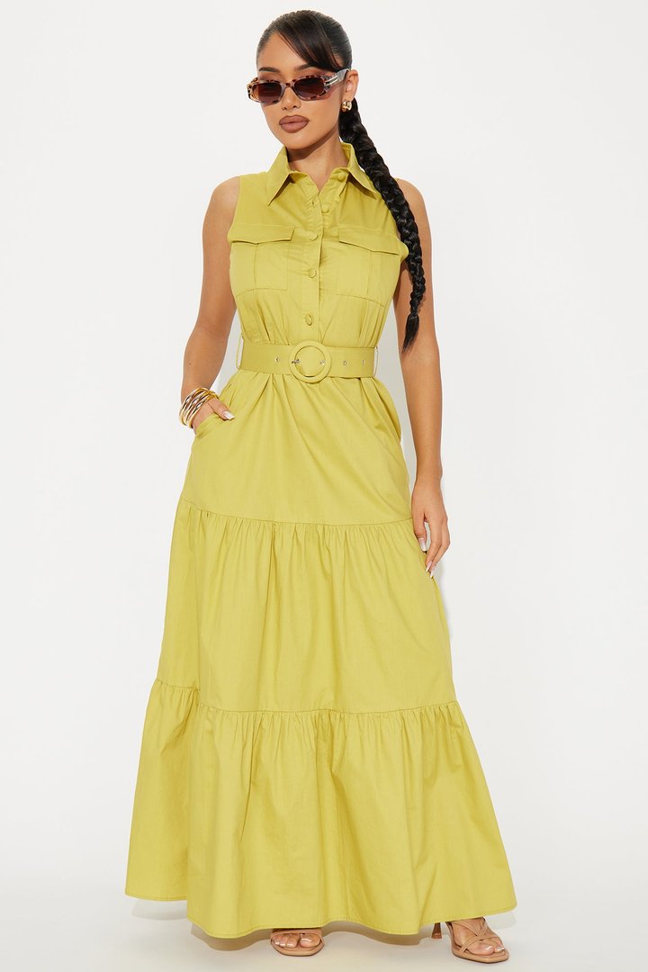 Michaela Poplin Maxi Dress - Chartreuse
