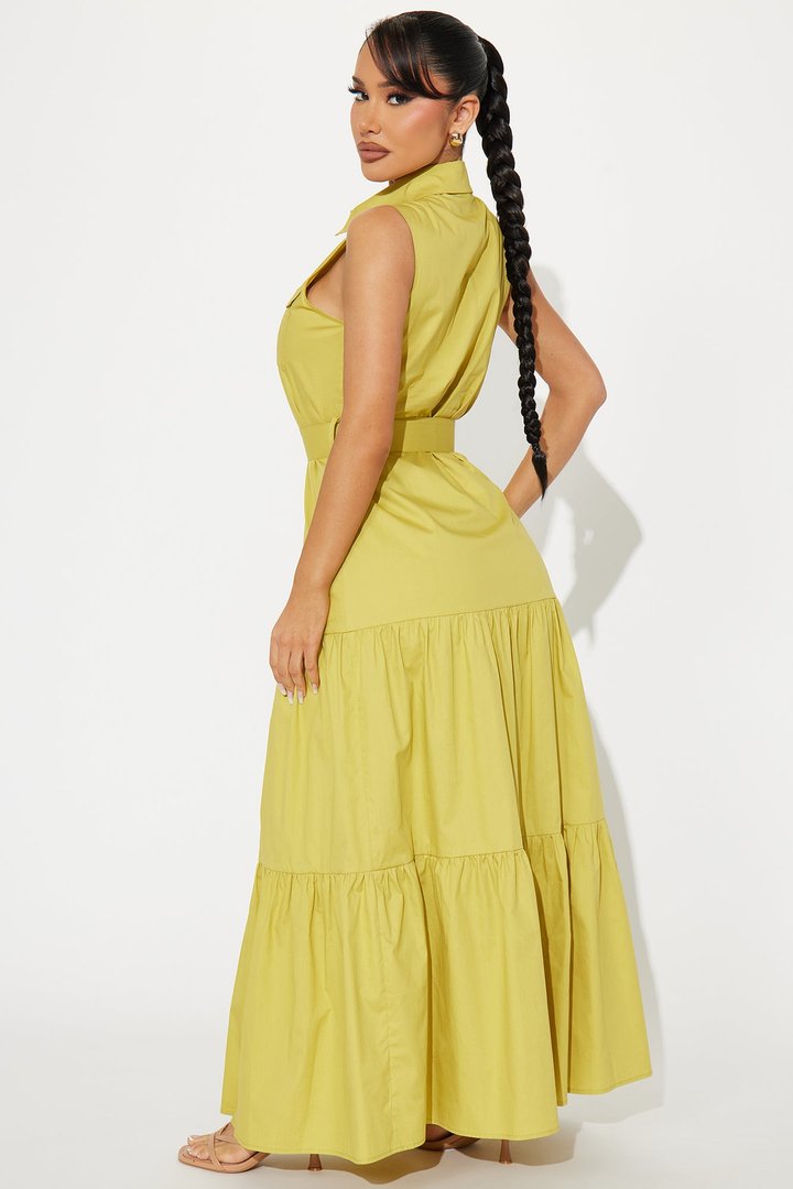 Michaela Poplin Maxi Dress - Chartreuse