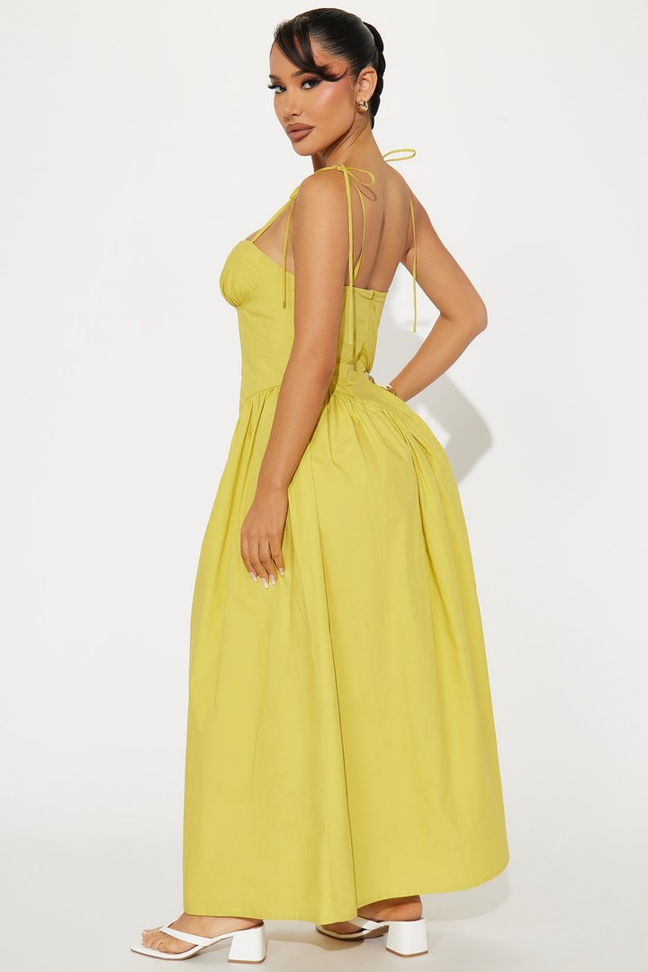 Cordelia Corset Poplin Midi Dress - Chartreuse
