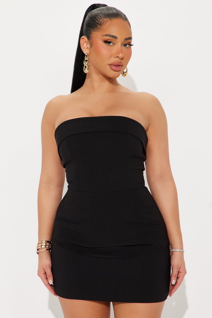 Blaire Foldover Strapless Mini Dress - Black