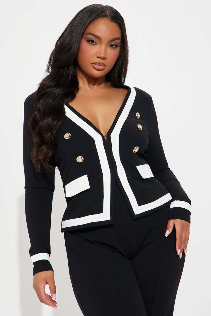 Janice Blazer and Pant Set - Black/White