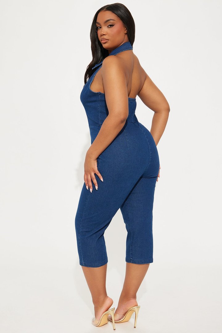 Grand Central Denim Capri Jumpsuit - Dark Wash