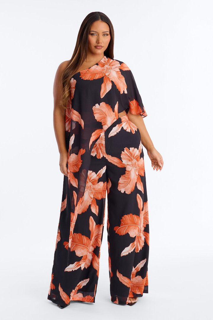 Andie One Shoulder Pant Set - Black