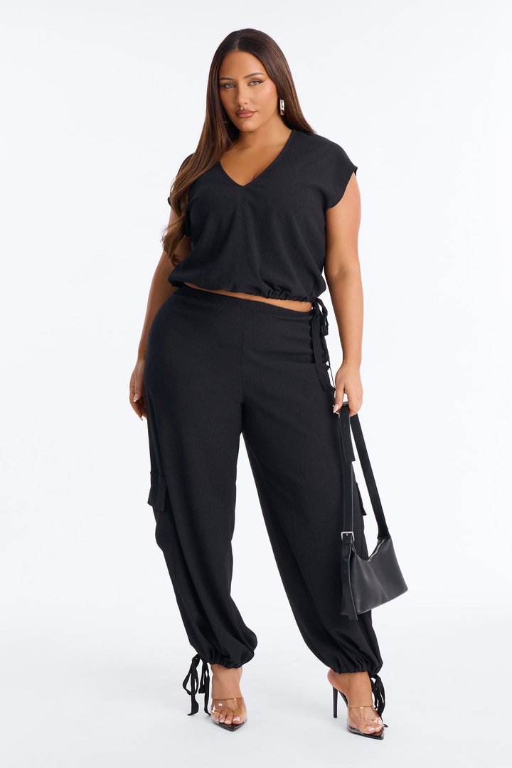 Lorena Drawstring Top And Jogger Set - Black
